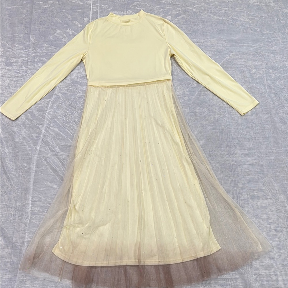 Yellow Long Sleeve A-line Dress